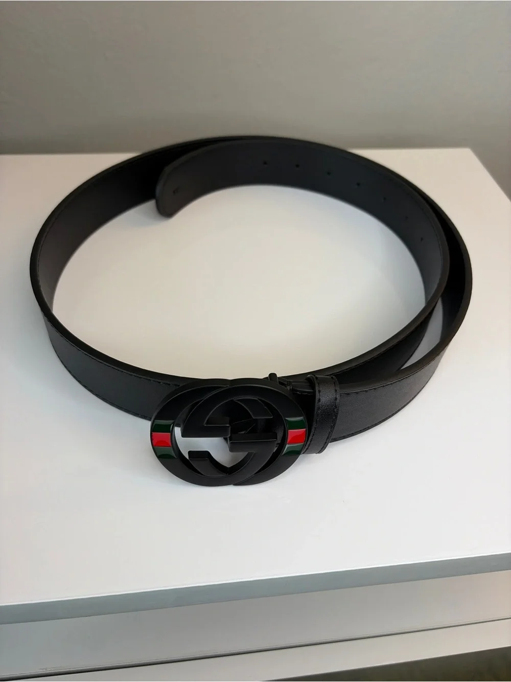 Mens Black GG Genuine Leather Belt Fits Waist 37-39